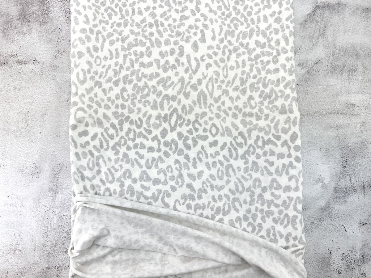 Light Gray and White Leopard Print Knit Mini Rib Knit Fabric Remnant 2.75 yards