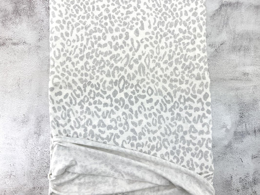 Light Gray and White Leopard Print Knit Mini Rib Knit Fabric Remnant 2.75 yards