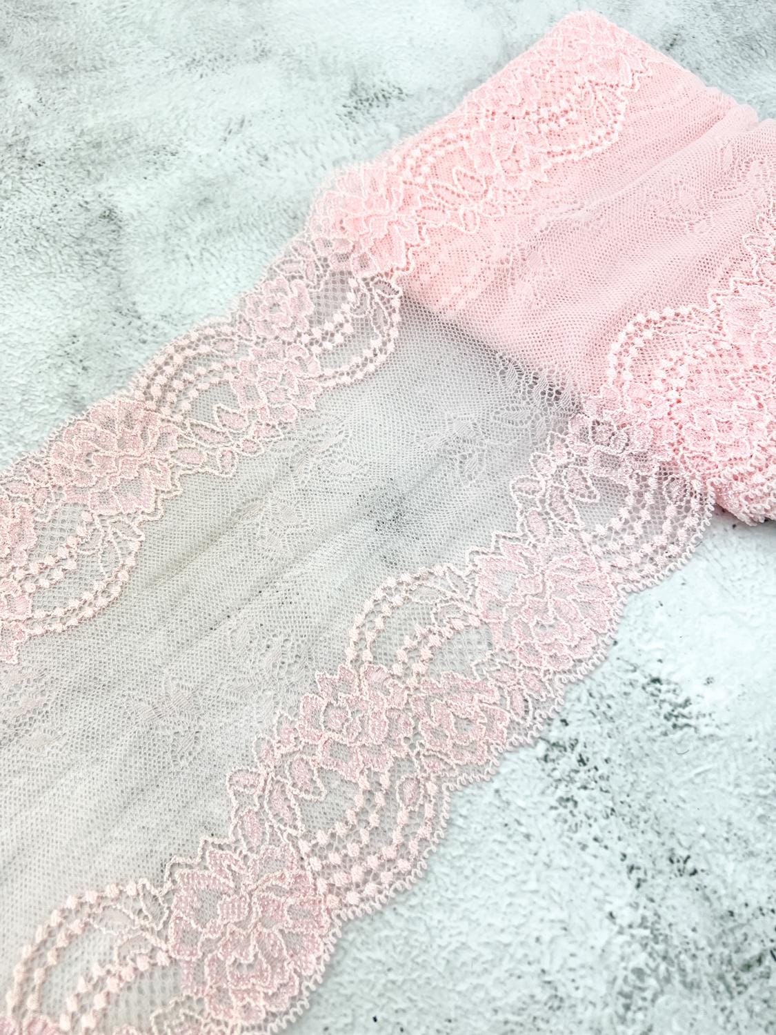 Light Pink Stretch Lace Trim Wide Lace Trim Pink Lace Trim Stretch Lace Trim Remnant 6.75 inches width x 3 yards