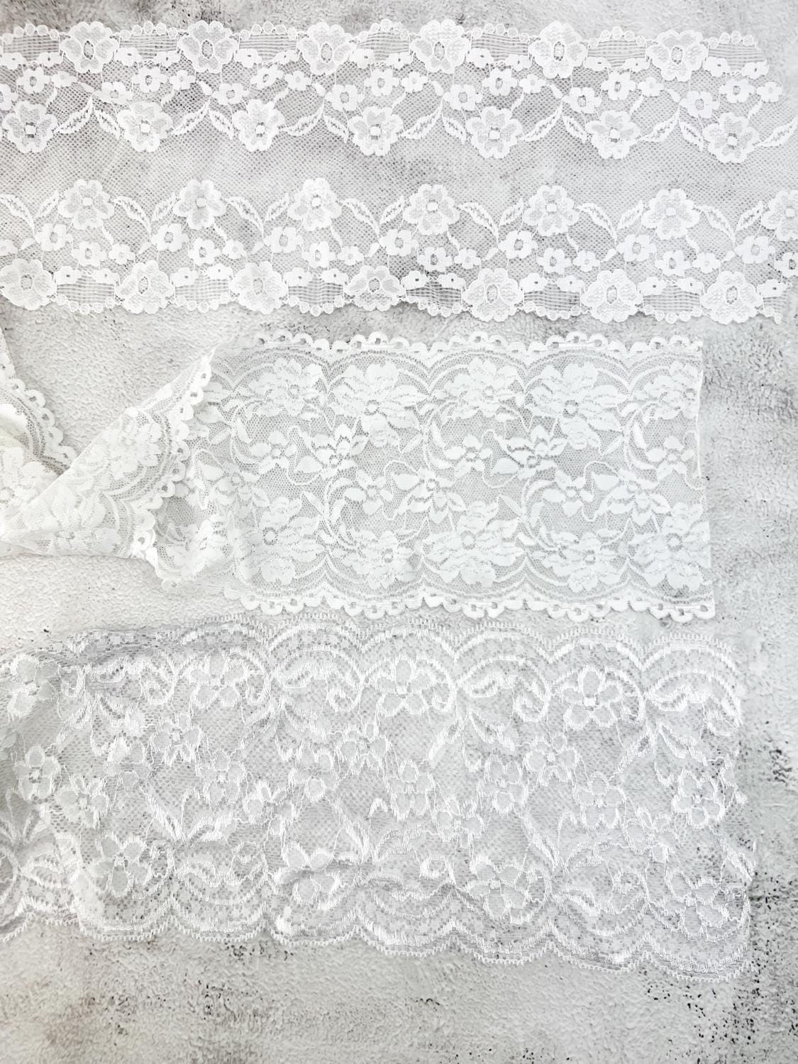 Off White Wide Stretch Lace Trim Mixed Variety Trim Scrap Pack Scrap Bundle Pack 10 Pieces Over 16 yards