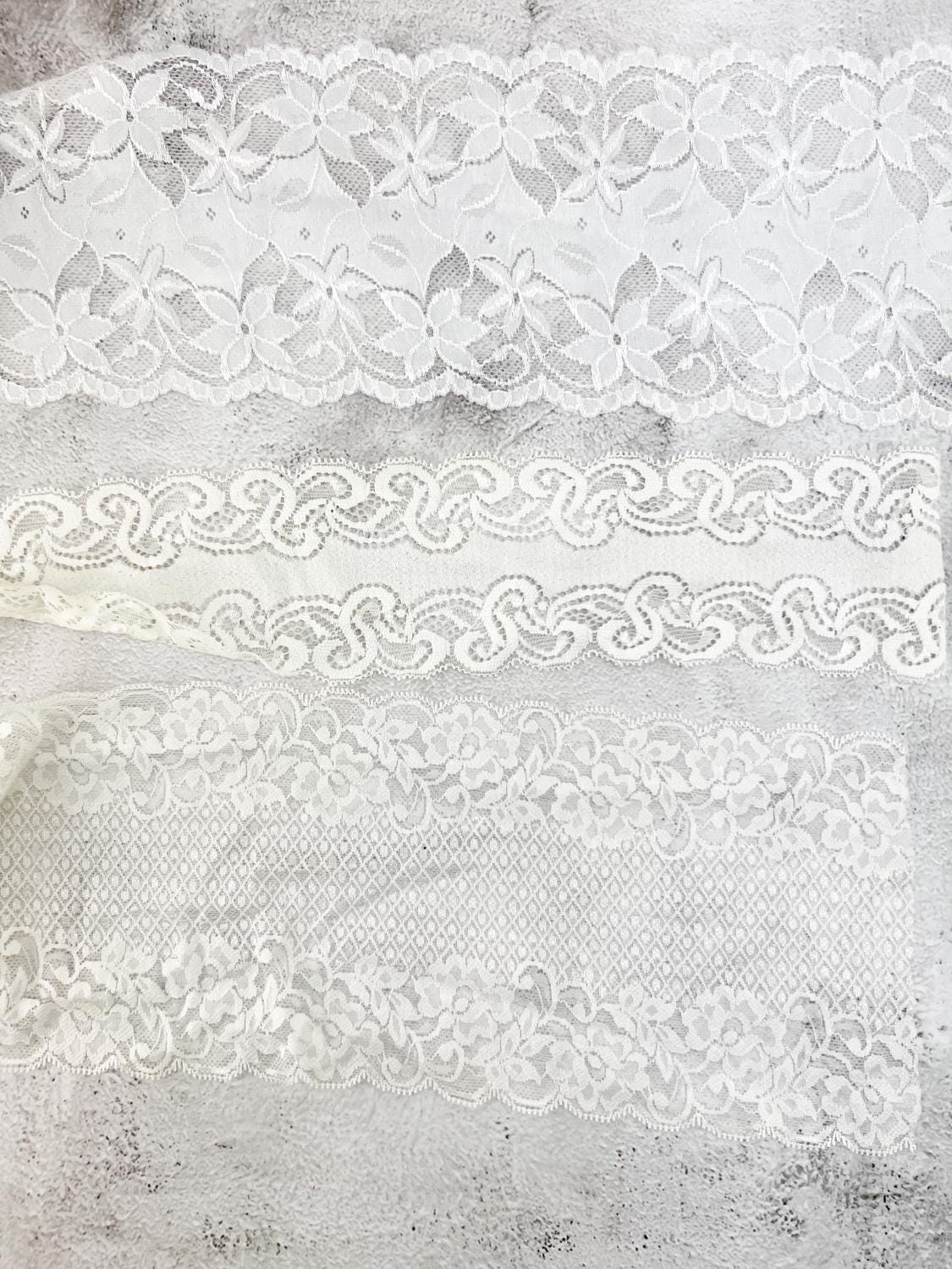 Off White Wide Stretch Lace Trim Mixed Variety Trim Scrap Pack Scrap Bundle Pack 10 Pieces Over 16 yards