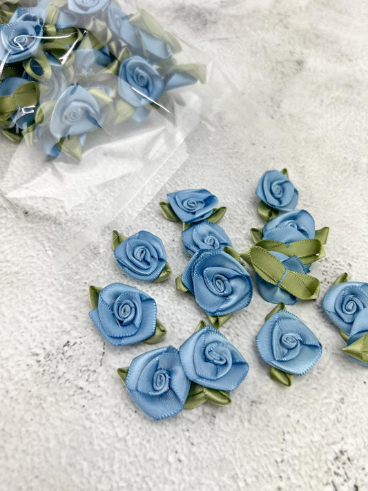 160 Mini Fabric Flowers Tiny Flowers Florals Blue Flowers Blue Mini Flowers