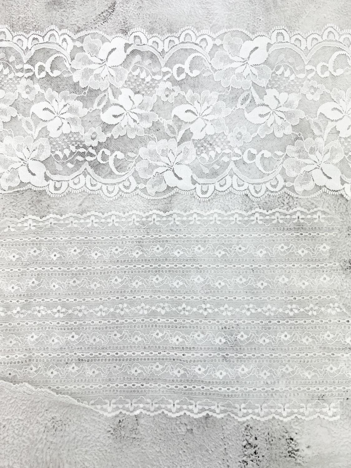 Off White Wide Stretch Lace Trim Mixed Variety Trim Scrap Pack Scrap Bundle Pack 10 Pieces Over 16 yards