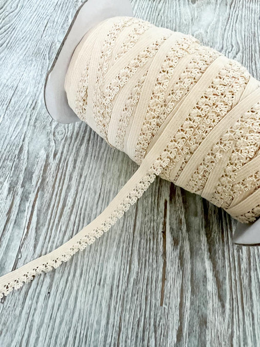 Light Beige Fancy Picot Elastic Trim Lingerie Trim 1/2 inch width x 10 yards