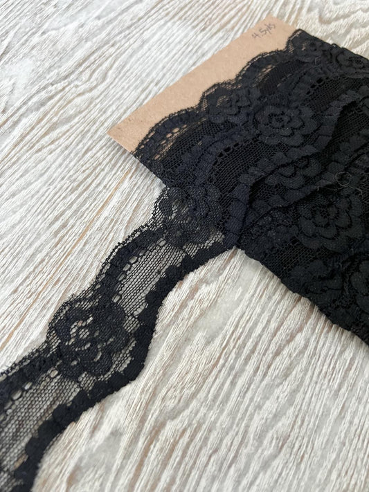 Black Floral Stretch Lace Trim 4.75 yards