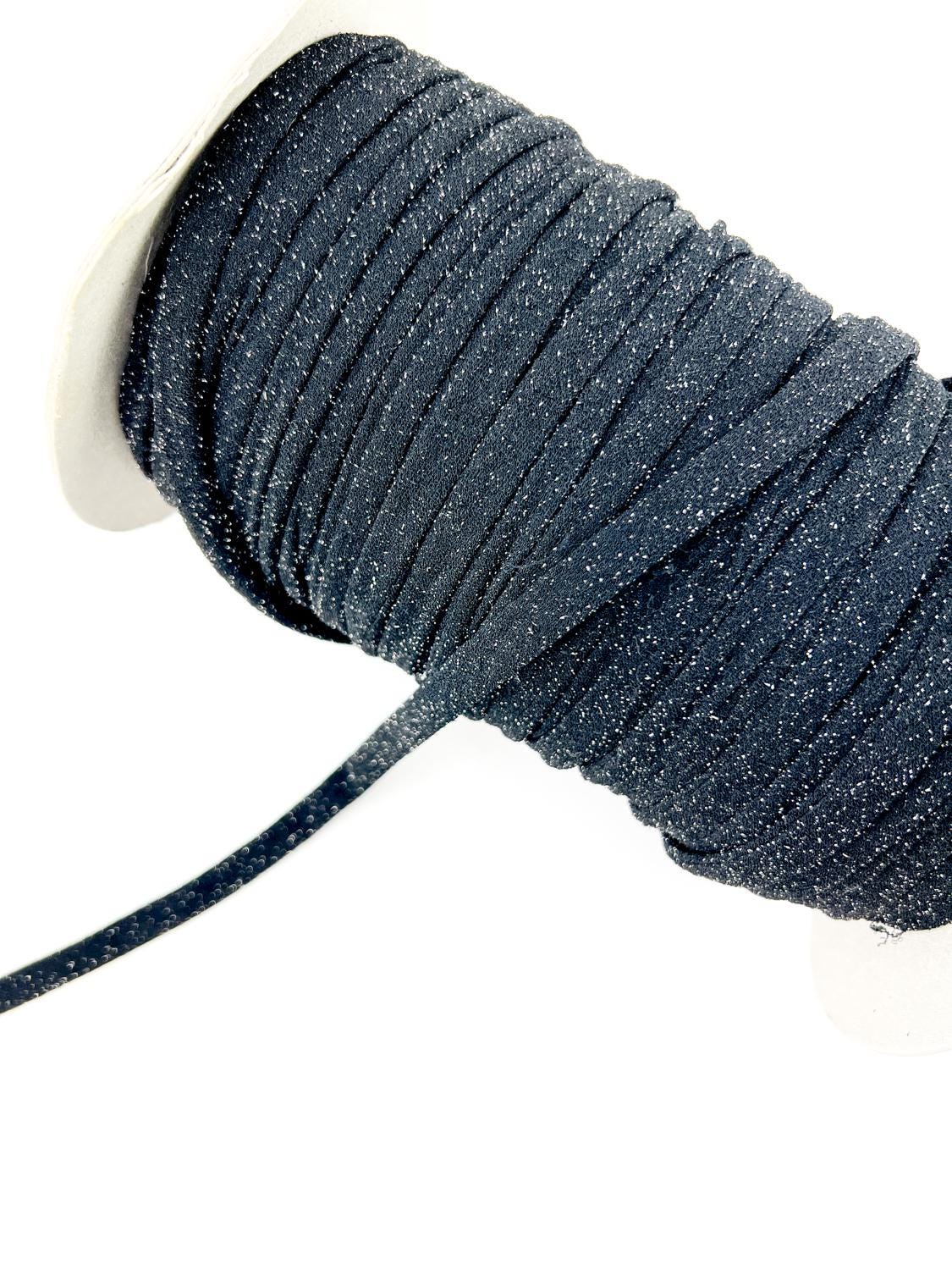 Black Shimmer Trim Spaghetti Straps Hollow Tube Tubular Trim 10 yards