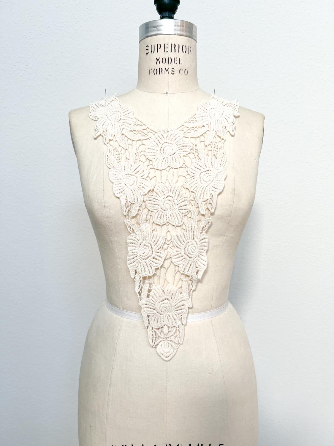 Ecru Floral Cotton Applique for Front Top