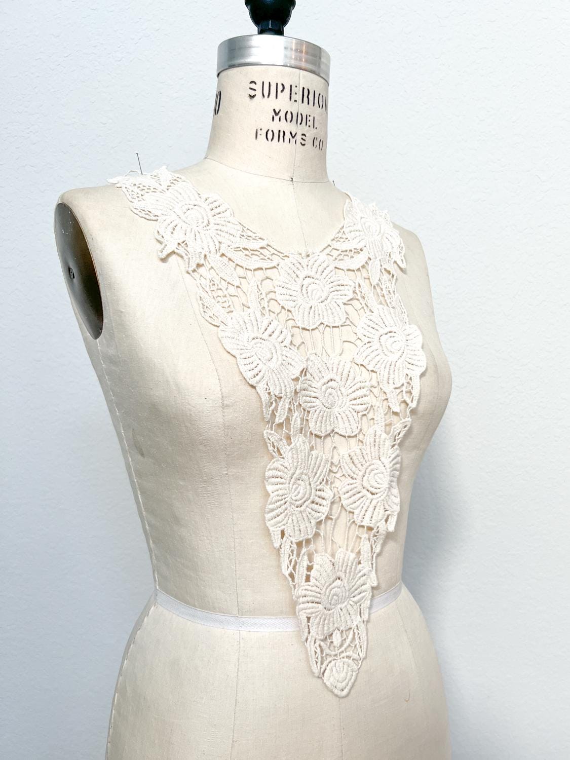 Ecru Floral Cotton Applique for Front Top