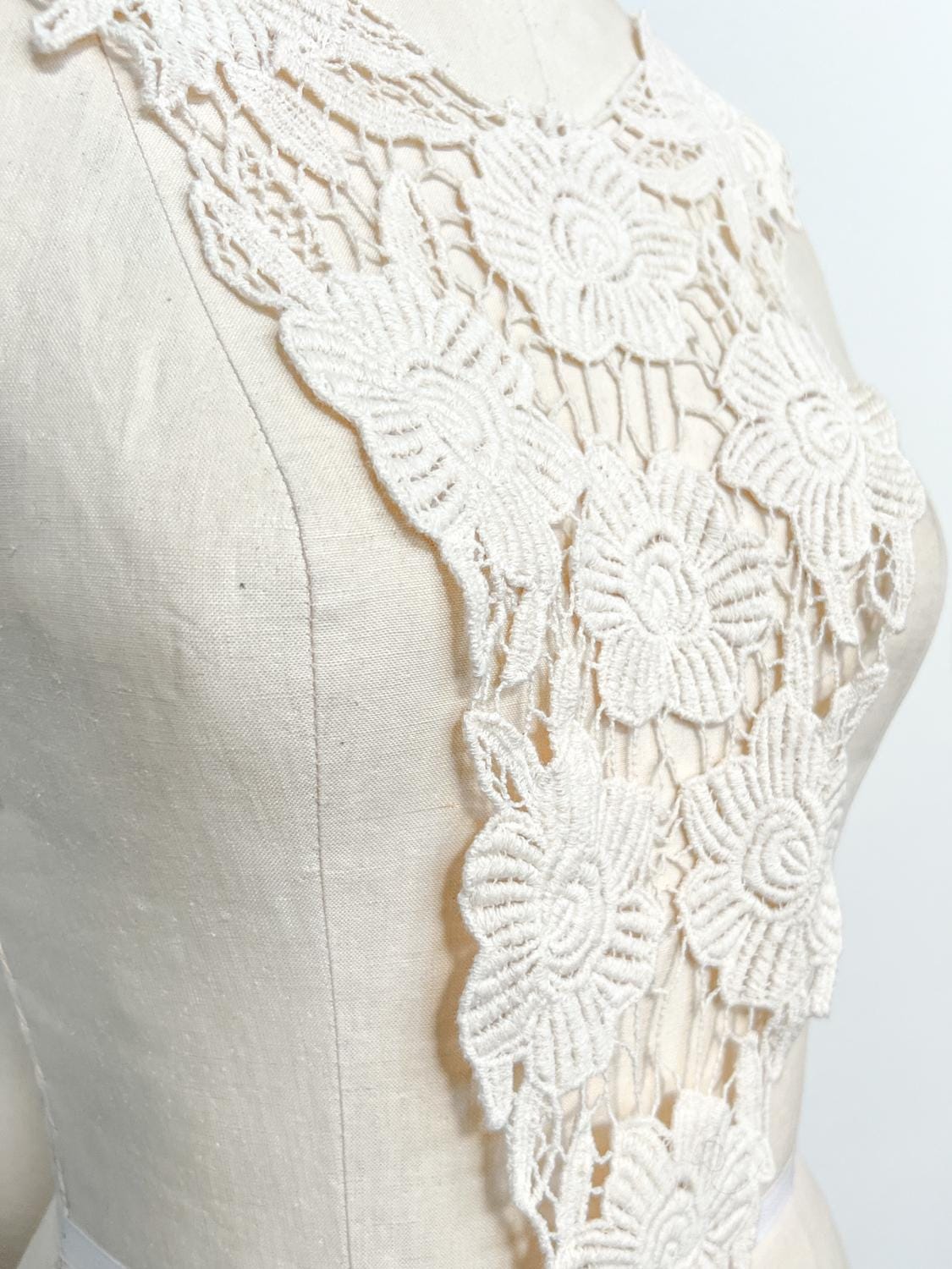 Ecru Floral Cotton Applique for Front Top