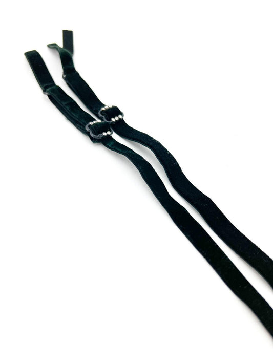 Black Stretch Velvet Adjustable Bra Straps Lingerie Straps Elastic Trim with Rhinestones 1 Pair