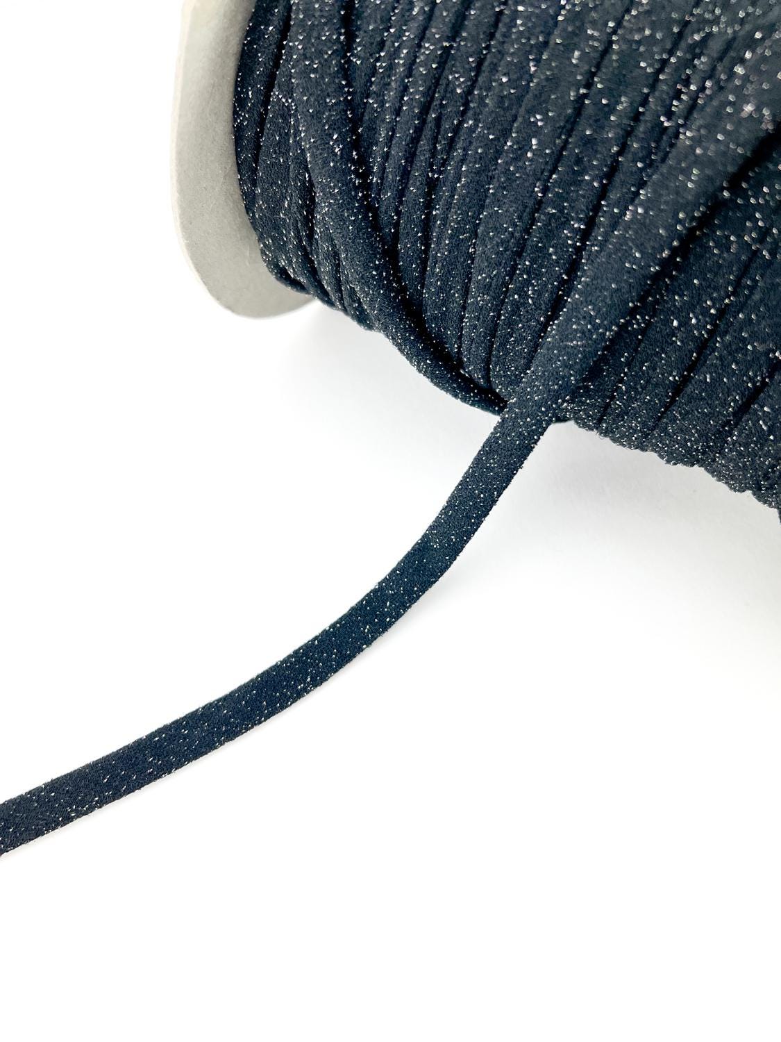 Black Shimmer Trim Spaghetti Straps Hollow Tube Tubular Trim 10 yards