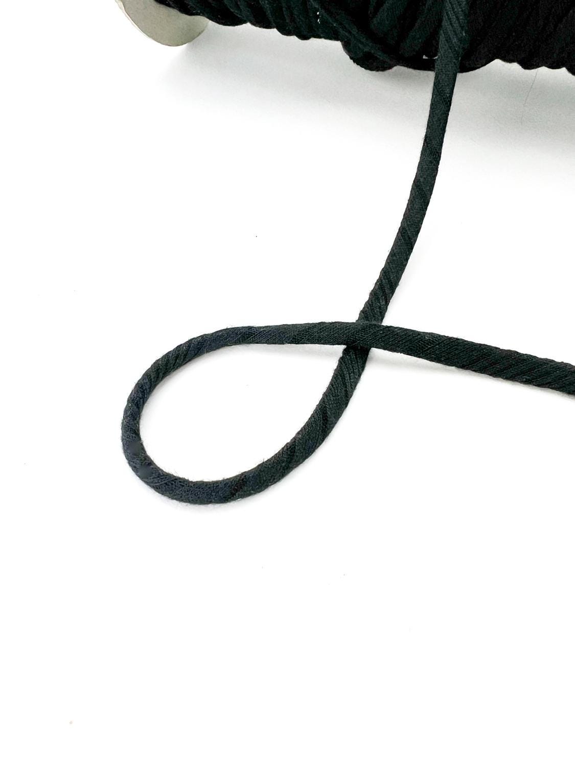 Black Sweater Rib Knit Jersey Trim Spaghetti Straps Hollow Tube Tubular Trim 10 yards