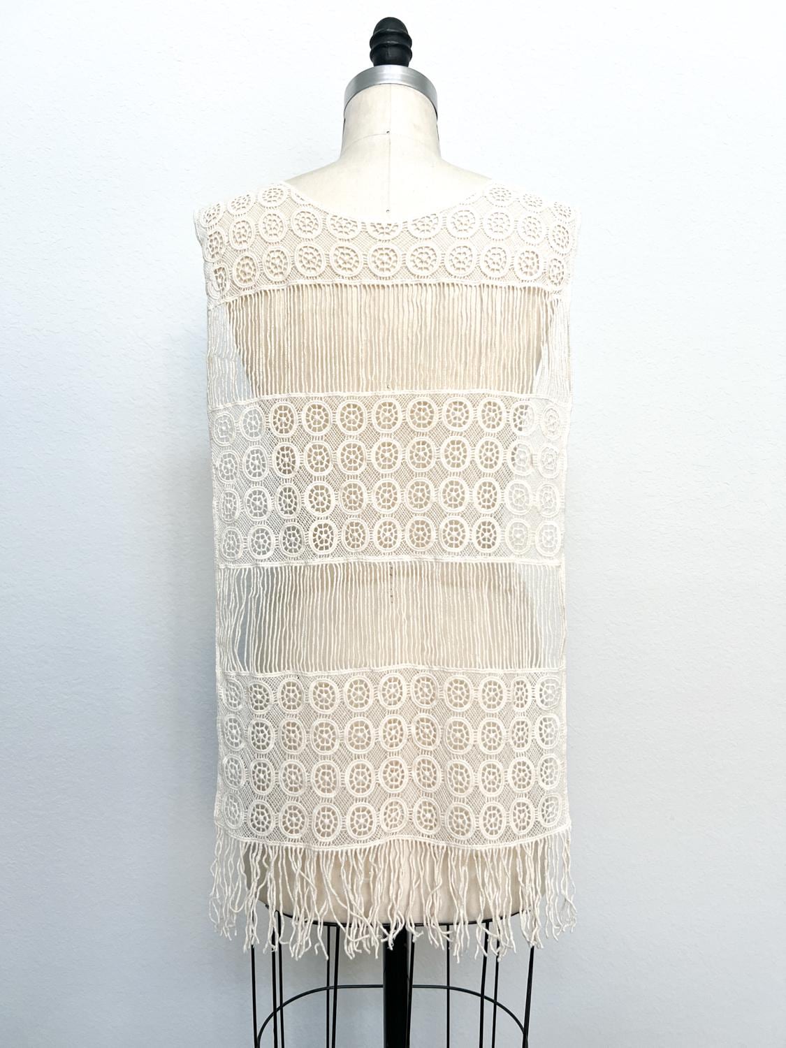 Ecru Cotton Lace Applique with Fringe for Full Back Top Long