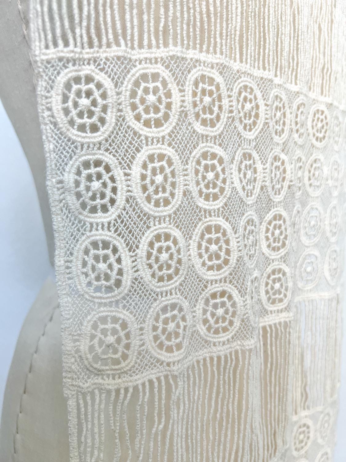 Ecru Cotton Lace Applique with Fringe for Full Back Top Long