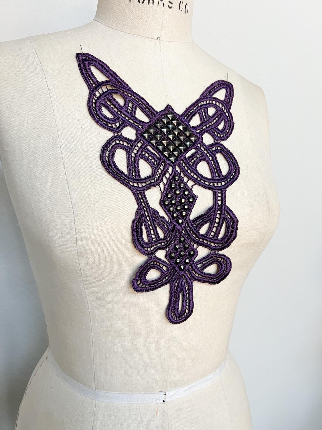 Dark Purple Lace Applique with Rivets