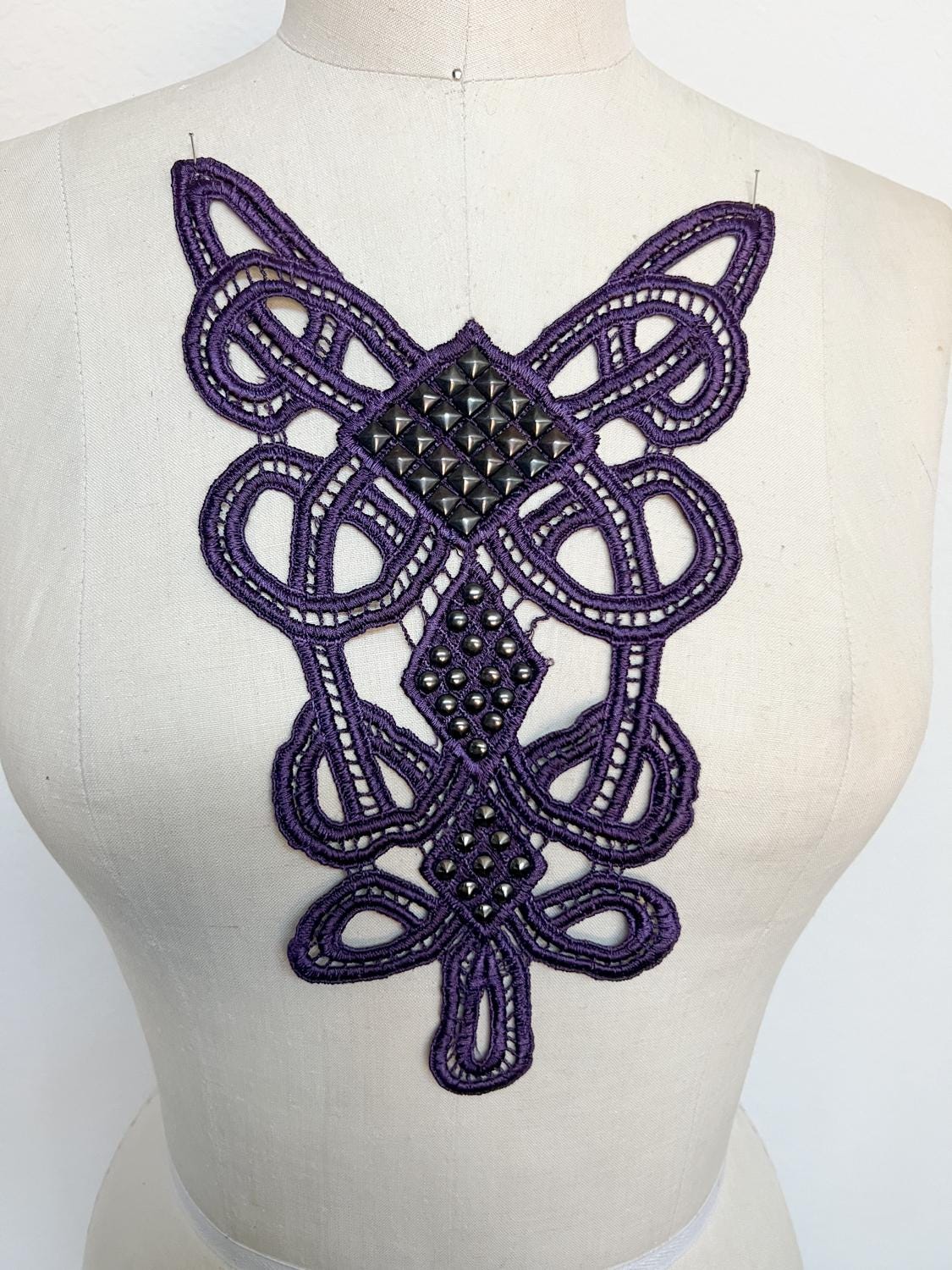 Dark Purple Lace Applique with Rivets