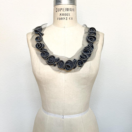 Gray Zipper Applique Neck Collar