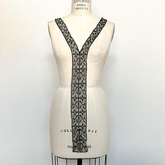 Black and Gold Floral Lace Neck Yoke Applique