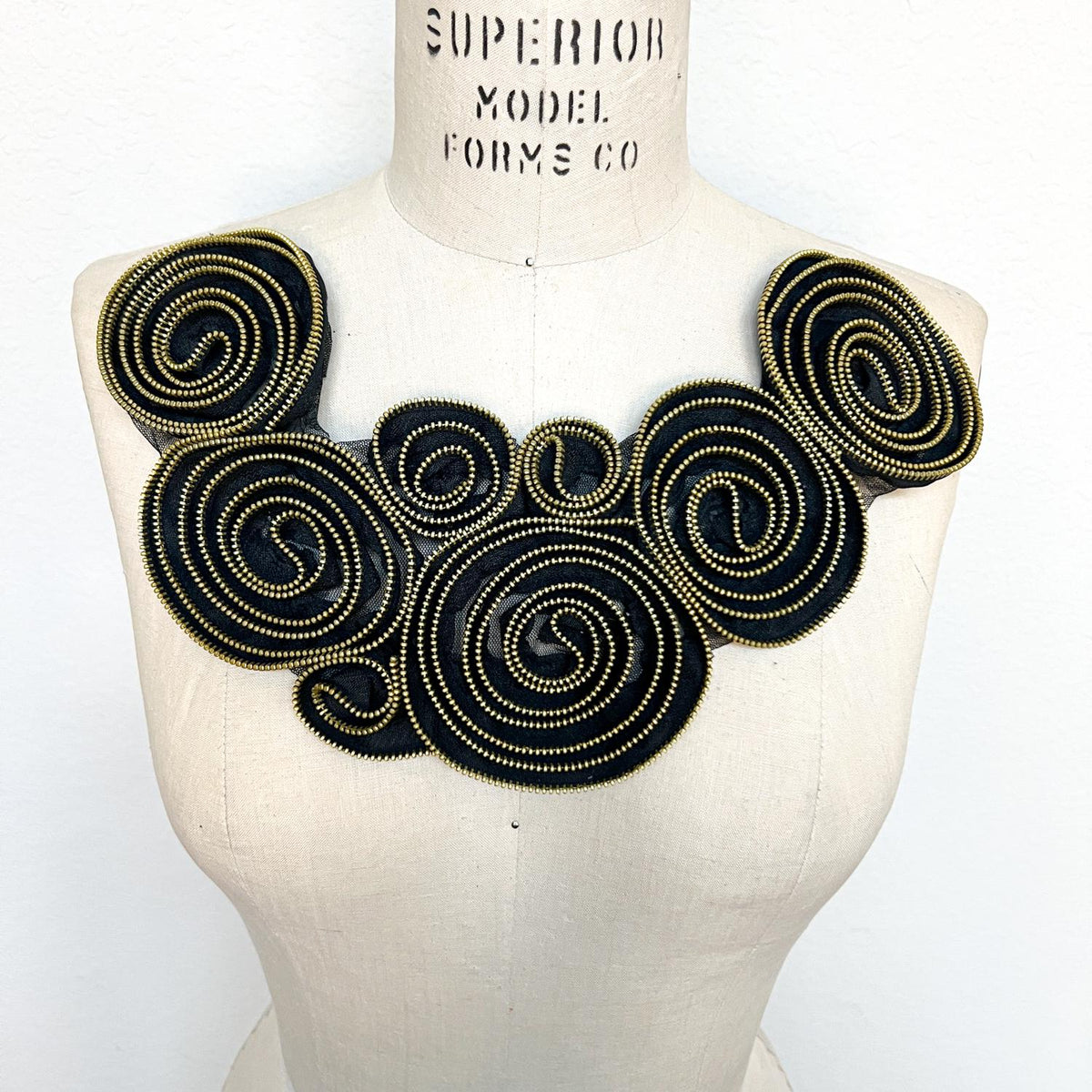 Gold and Black Metal Zipper Applique Front Applique for DIY Sewing Supplies Craft Notions