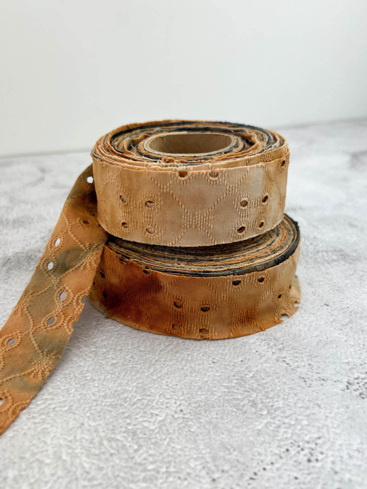 Rust and Gray Tie Dye Knit Eyelet Bias Tape Bundle: 32 Yards, 1.25" Width