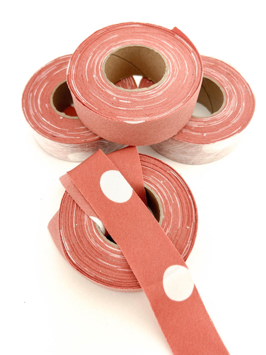Burnt orange and white polka dot knit bias tape bundle, 4 rolls