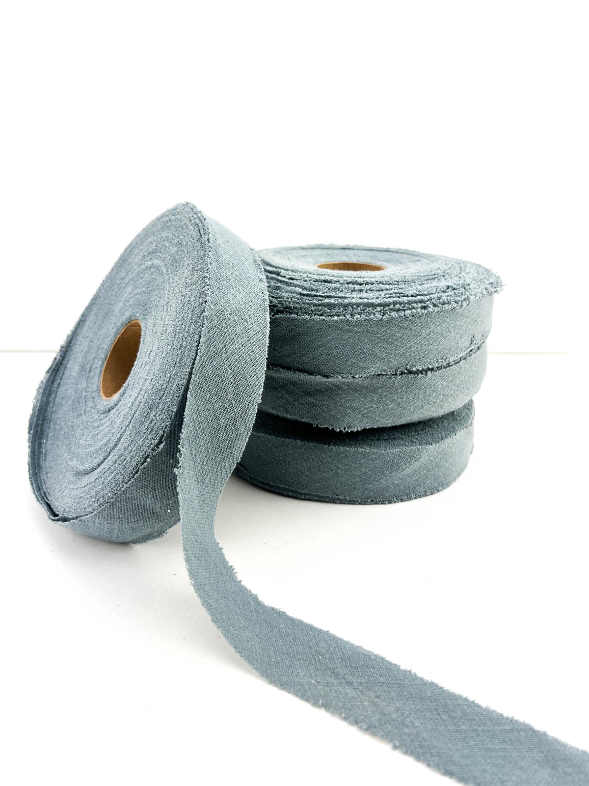 Sage blue gray woven bias tape bundle with a linen gauze look, 4 large rolls