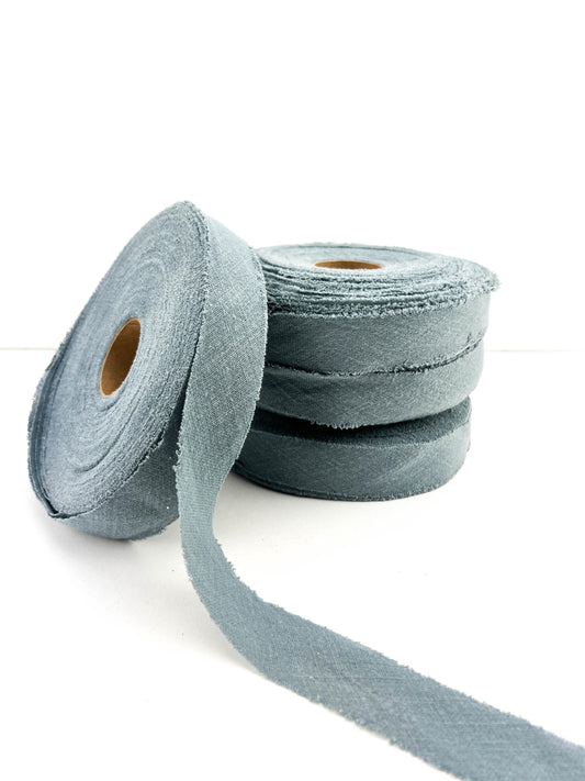 Sage blue gray woven bias tape bundle with a linen gauze look, 4 large rolls