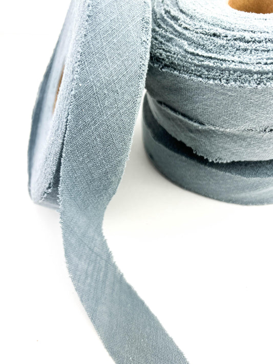 Sage blue gray woven bias tape bundle with a linen gauze look, 4 large rolls