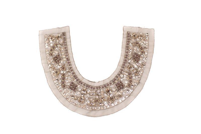 Beige Beaded and Sequined Front Neck Applique IMPERFECT - Felinus Fabrics
