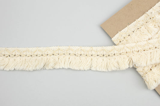 Ecru and Gold Cotton Fringe Trim 1.75 inches width x 1.75 yards ATN00988 - Felinus Fabrics