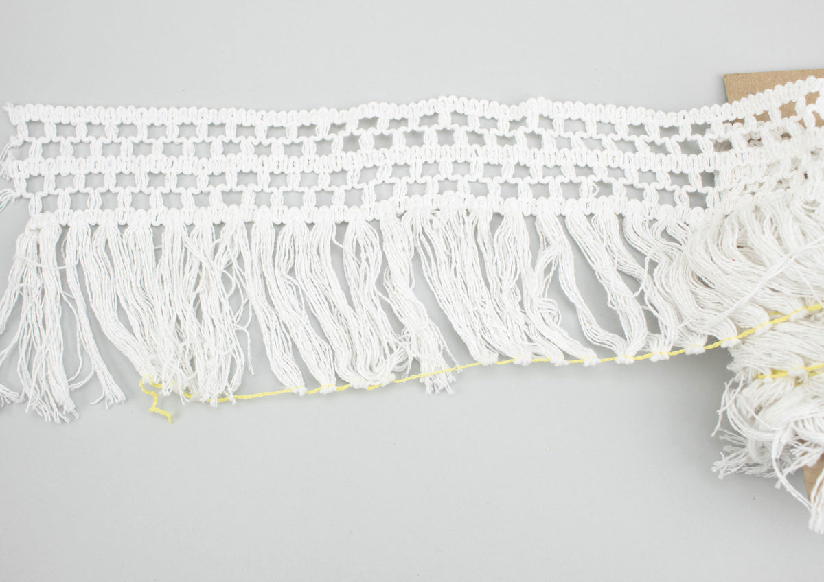 White Crochet Like Cotton Fringe Trim 5 inches width x 3 yards ATN00992 - Felinus Fabrics