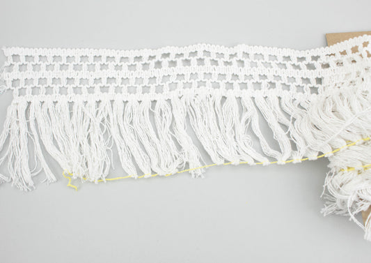 White Crochet Like Cotton Fringe Trim 5 inches width x 3 yards ATN00992 - Felinus Fabrics