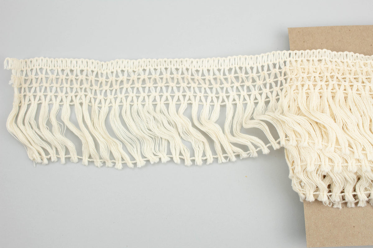 Ecru Crochet Like Cotton Fringe Trim 3.75 inches width x 3 yards ATN00994 - Felinus Fabrics