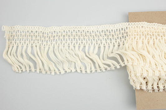 Ecru Crochet Like Cotton Fringe Trim 3.75 inches width x 3 yards ATN00994 - Felinus Fabrics