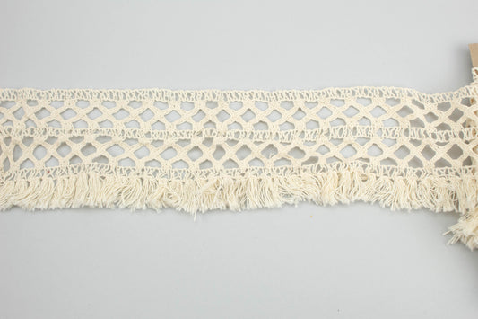 Ecru Diamond Shape Design Cotton Fringe Trim 3-3/8 inches width x 3.5 yards ATN00995 - Felinus Fabrics