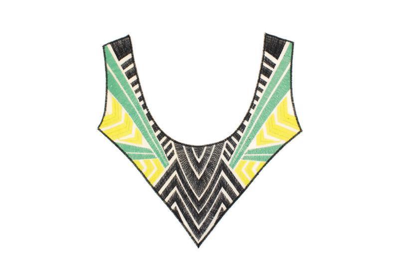 Black Green and Yellow Embroidered Applique - Felinus Fabrics