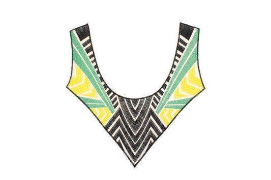 Black Green and Yellow Embroidered Applique - Felinus Fabrics