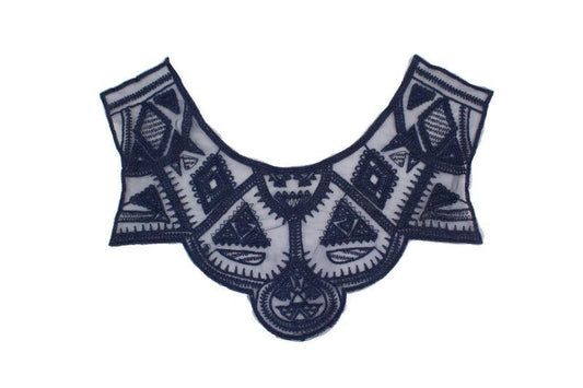 Navy Blue Embroidered Mesh Applique APP00199 - Felinus Fabrics