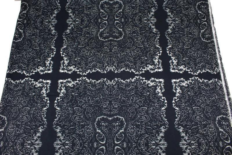 Navy Floral Panel Print Stretch Cotton Twill Woven Fabric Designer Fabric Made in Germany KBC Fashion GmbH  3.25 yards ATW00122 - Felinus Fabrics