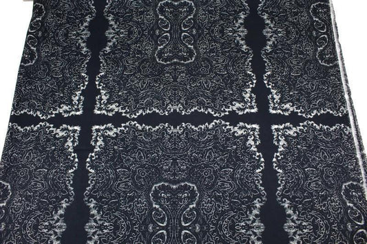 Navy Floral Panel Print Stretch Cotton Twill Woven Fabric Designer Fabric Made in Germany KBC Fashion GmbH  3.25 yards ATW00122 - Felinus Fabrics