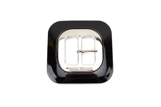 Black and Silver Large Square Buckle with Prong 3.5 inches x 3.5 inches IMPERFECT - Felinus Fabrics