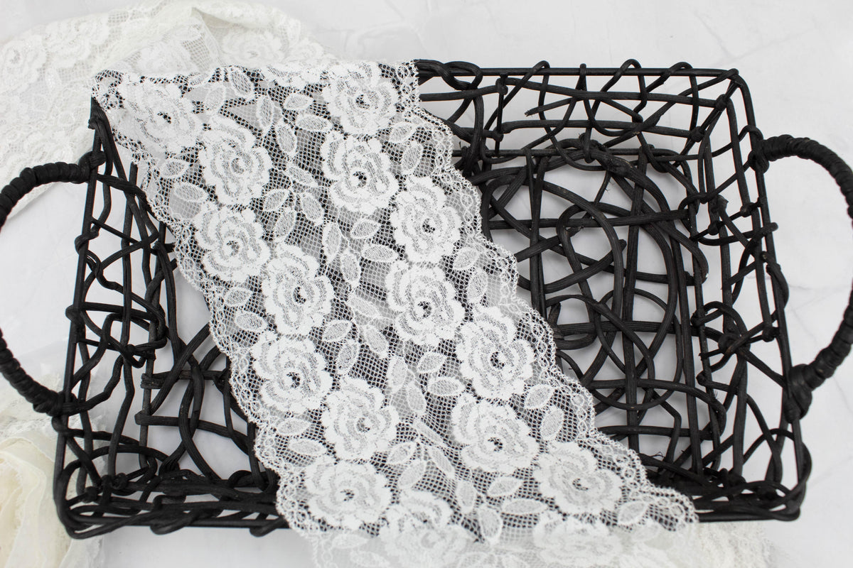 White and Cream Stretch Lace Trim Scrap Pack Scrap Bundle 6 pieces of 1-2 yards each SPK00122 - Felinus Fabrics