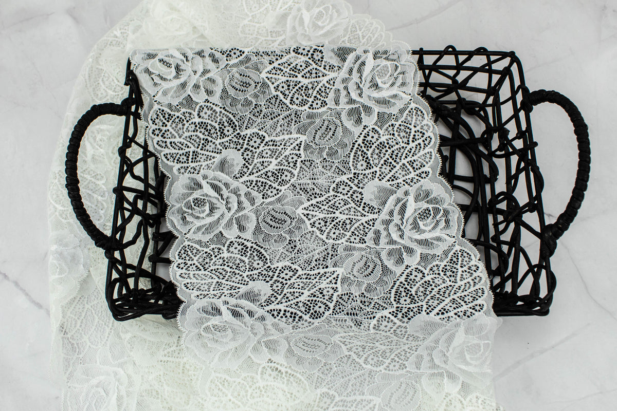 White and Cream Stretch Lace Trim Scrap Pack Scrap Bundle 6 pieces of 1-2 yards each SPK00122 - Felinus Fabrics