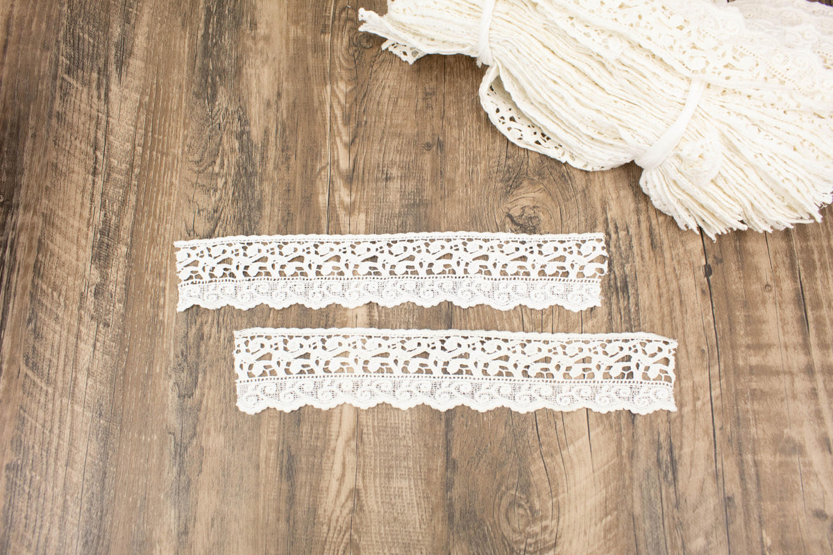 Off White Rectangular Cotton Lace Trim Bundle Pack 20 Pieces SPK00130 - Felinus Fabrics