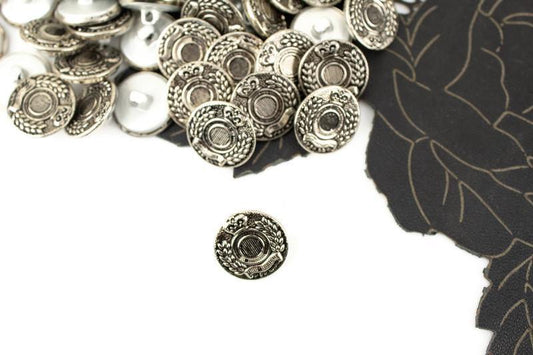 18mm Uniform Inspired Antique Silver Metal Buttons 5 Pieces - Felinus Fabrics