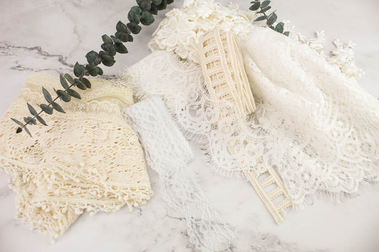 White Cream Ecru Variety Lace Trim Scrap Pack Scrap Bundle 6 pieces of 1-2 yards each