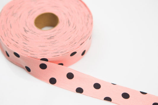 Orange Sherbet Black Polka Dot Ponte Knit Bias Tape 10 Yards by 1.25 inches wide