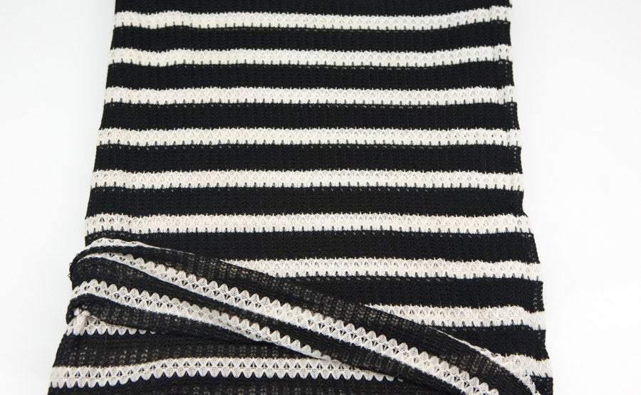 Black and Cream Stripe Open Weave Sweater Knit Fabric 1 Yard and 25 Inches - Felinus Fabrics