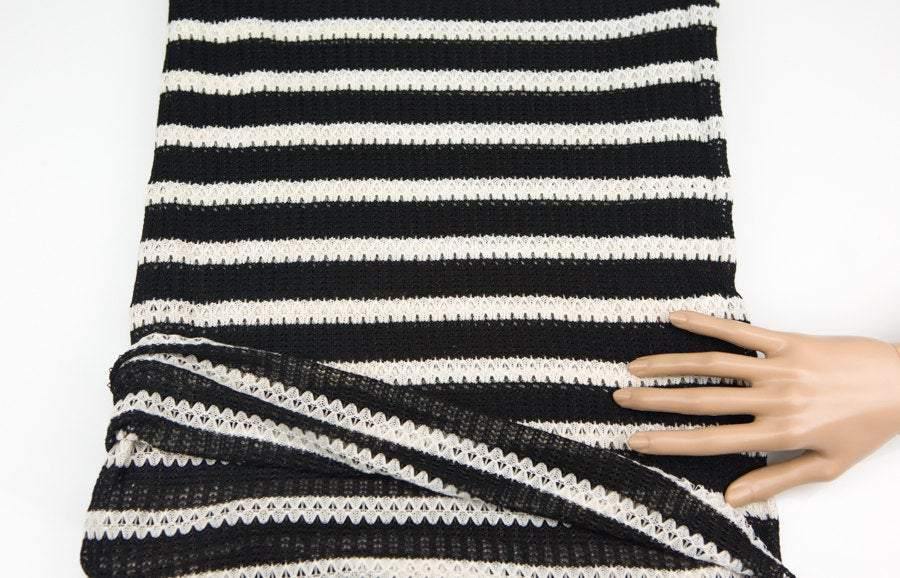Black and Cream Stripe Open Weave Sweater Knit Fabric 1 Yard and 25 Inches - Felinus Fabrics