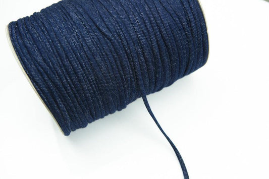Blue Off White French Terry Knit Trim Spaghetti Straps Hollow Tube Tubular Trim 1/4 Inch Width 5 Yards - Felinus Fabrics